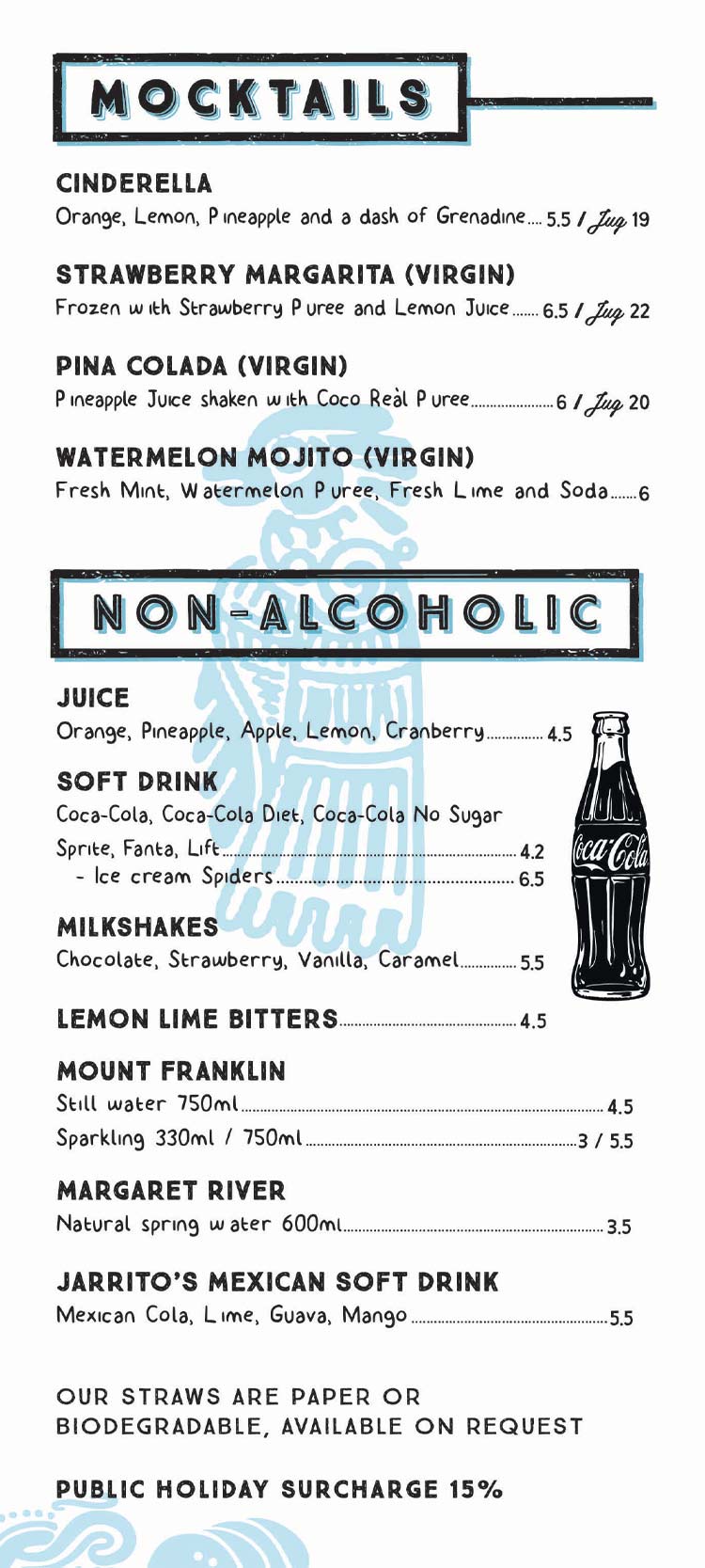 Drinks Menu at Mexican Kitchen - Mocktails and non alcoholic