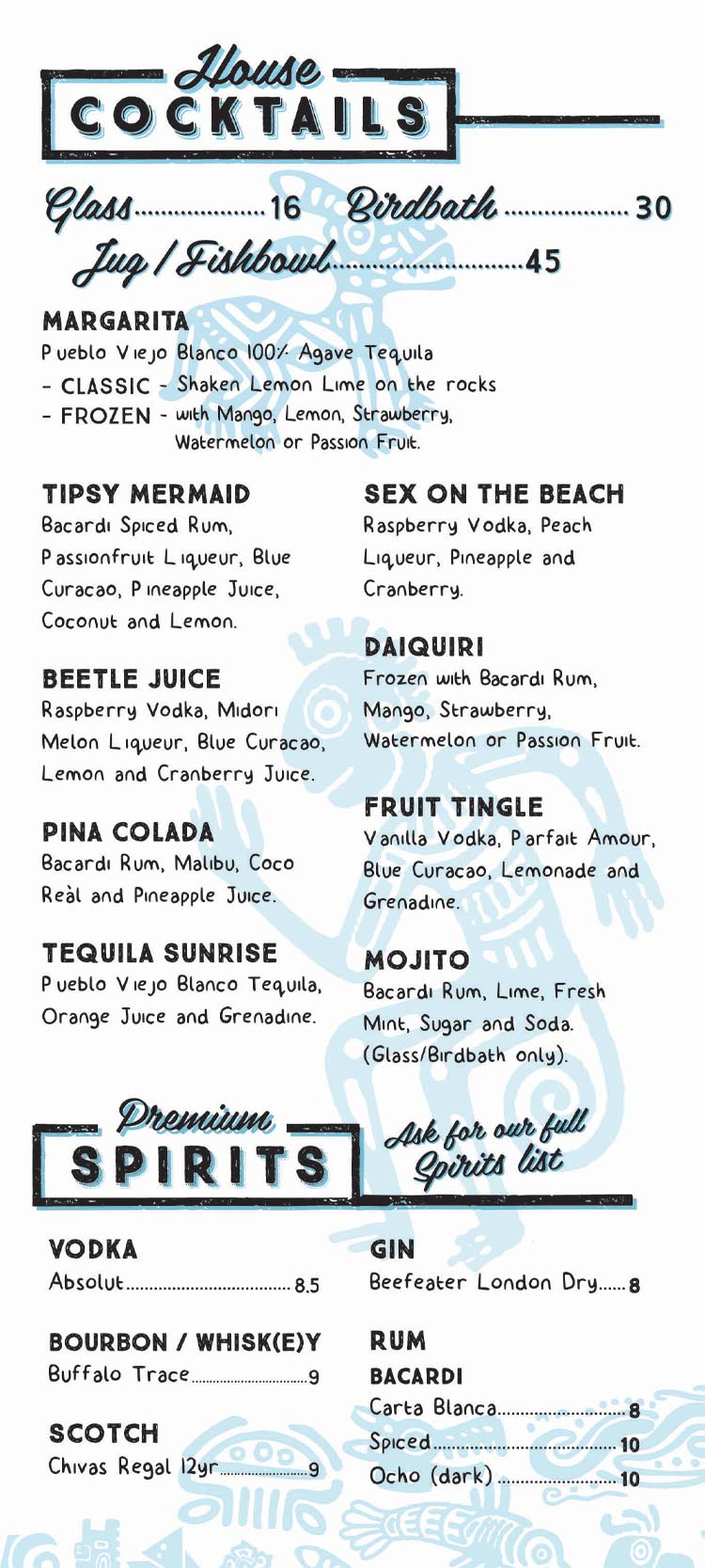 Drinks Menu at Mexican Kitchen - Cocktails and Sangria